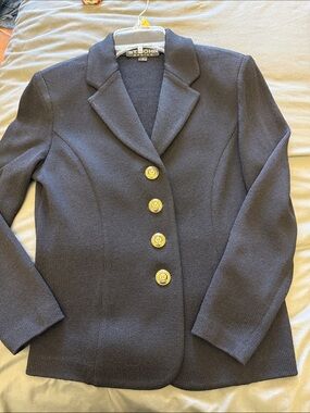 St. John Navy Knit Blazer with Gold-Tone Buttons
